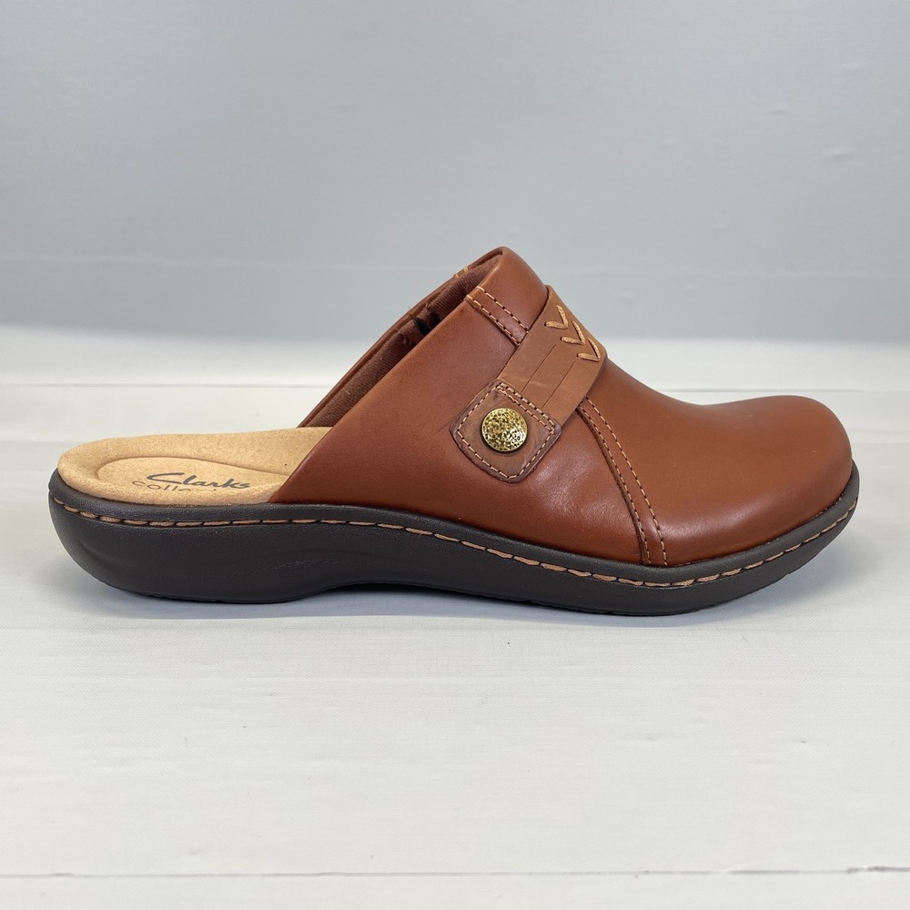 Clarks Laurieann Ella Clog Mules Womens Size 8 M Brown Leather Slip On Shoes